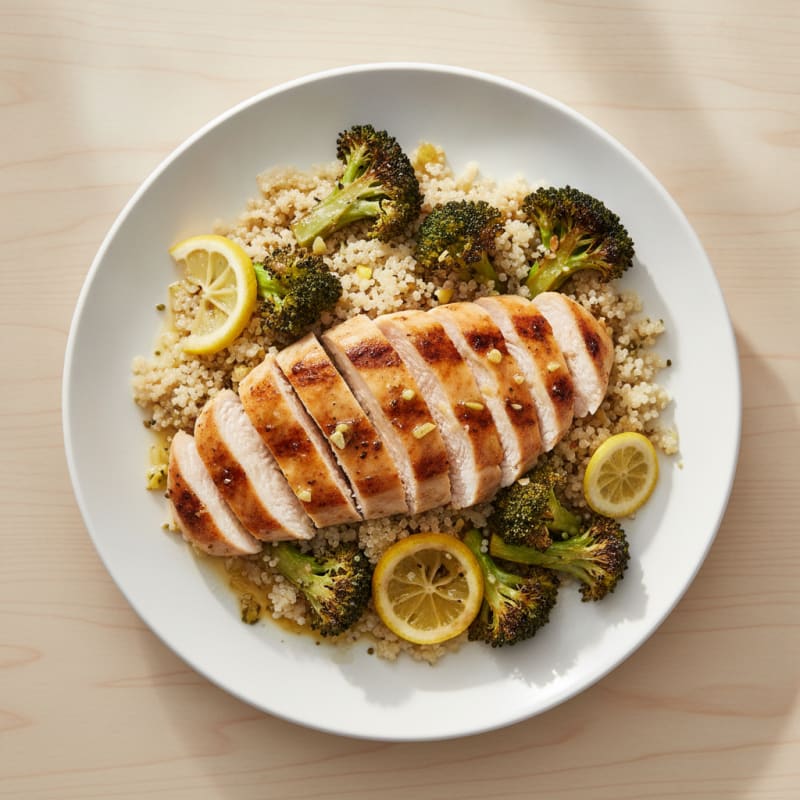 Grilled Chicken Breast with Quinoa and Roasted Broccoli