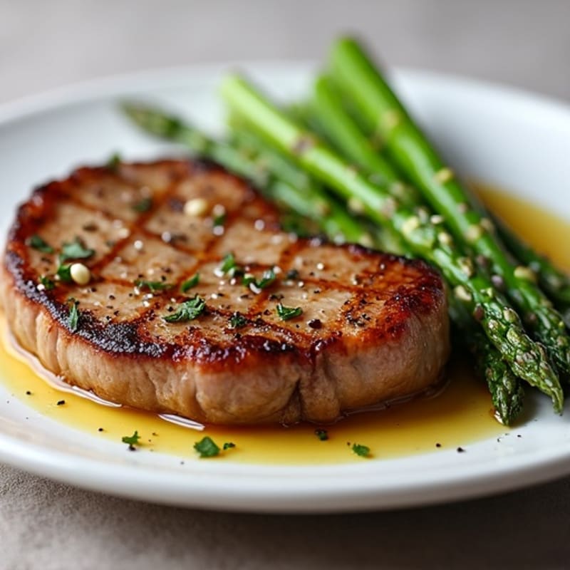 Pan-Seared Garlic Steak with Roasted Asparagus
