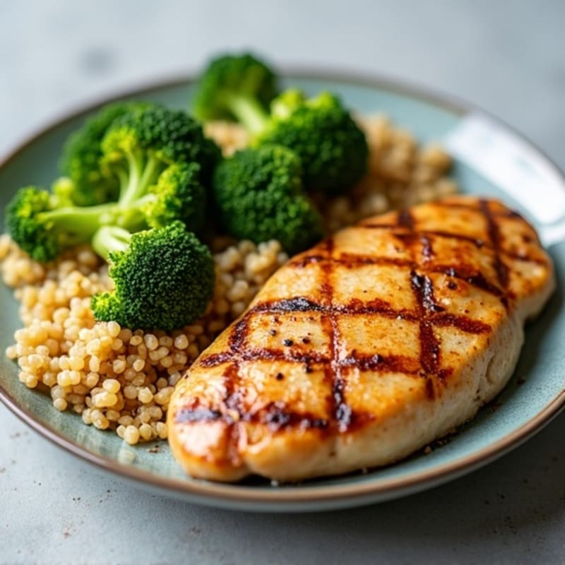 Grilled Chicken Breast with Roasted Broccoli and Quinoa