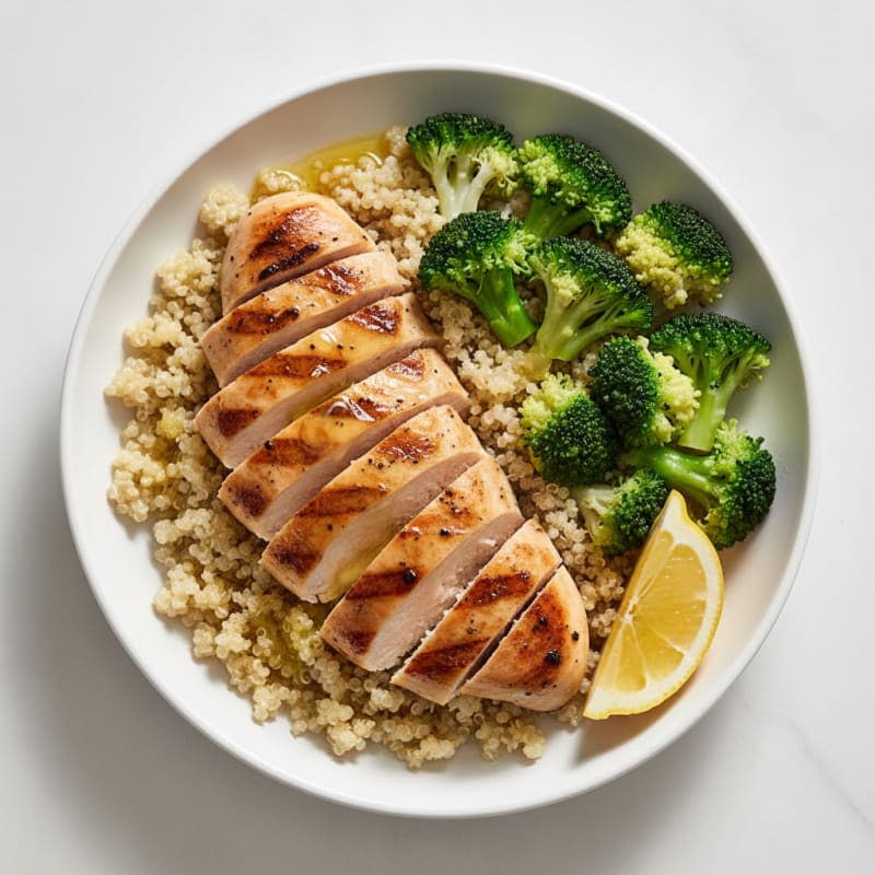 Grilled Chicken Breast with Quinoa and Steamed Broccoli