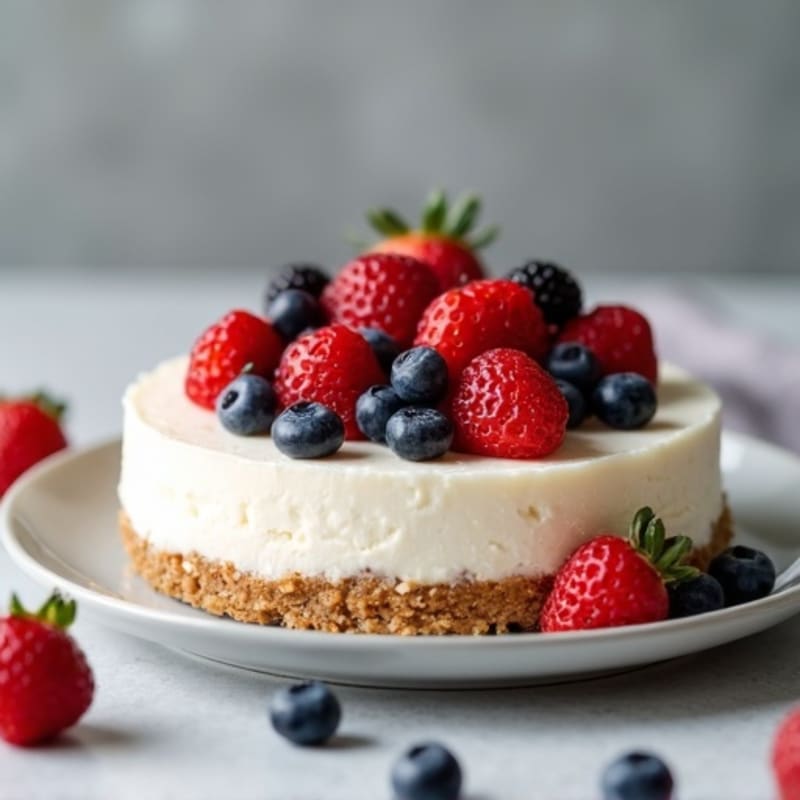 Greek Yogurt Protein Cheesecake with Mixed Berries