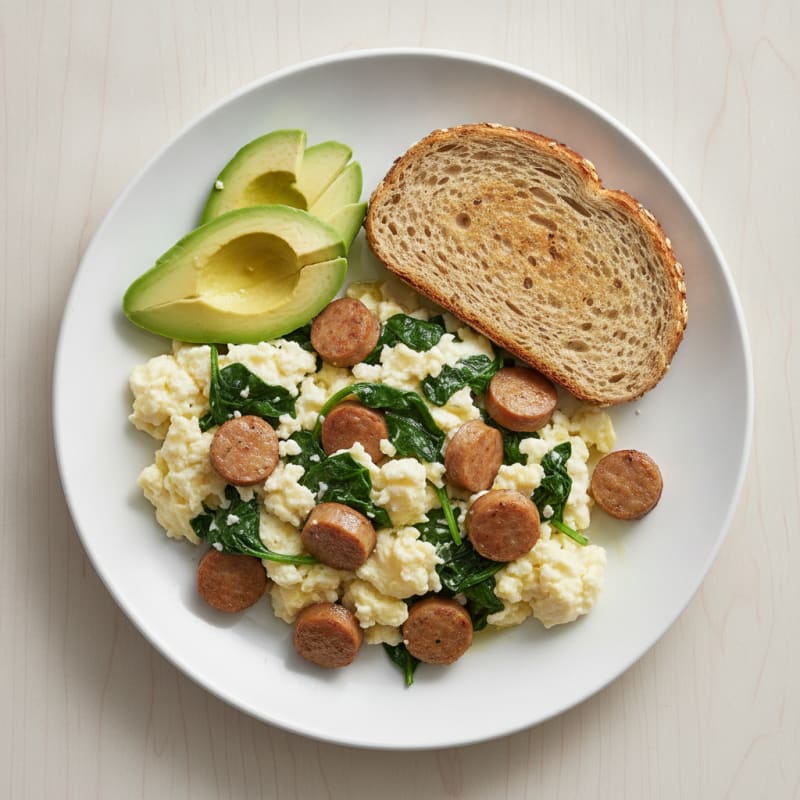Egg White Scramble with Turkey Sausage and Spinach