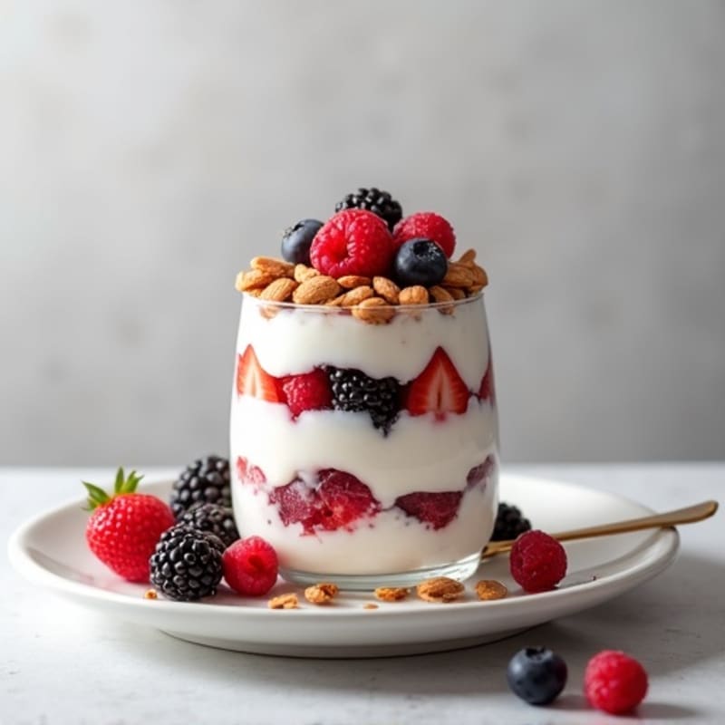 Greek Yogurt Protein Parfait with Mixed Berries and Almonds