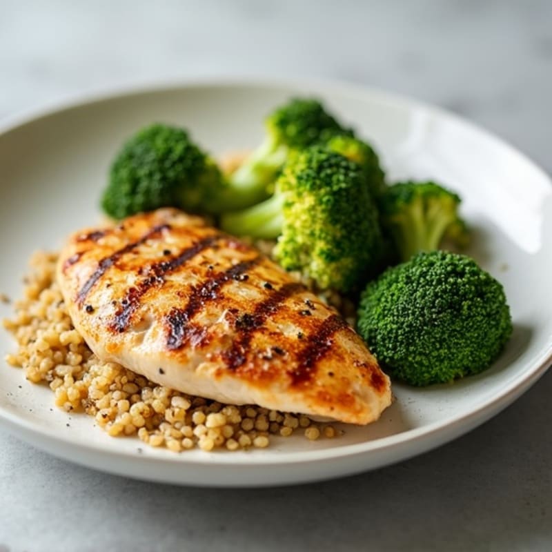 Grilled Chicken Breast with Roasted Broccoli and Quinoa