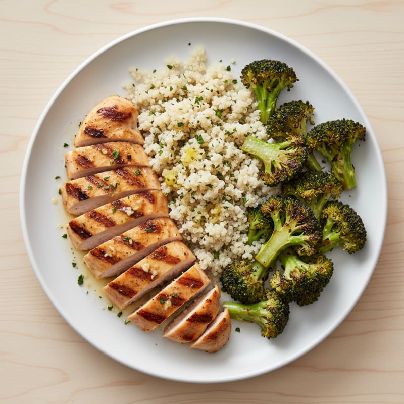Grilled Chicken Breast with Quinoa and Roasted Broccoli