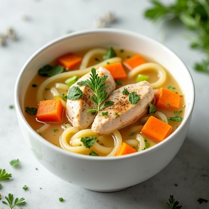 Savory Chicken Noodle Soup with Fresh Herbs and Tender Vegetables
