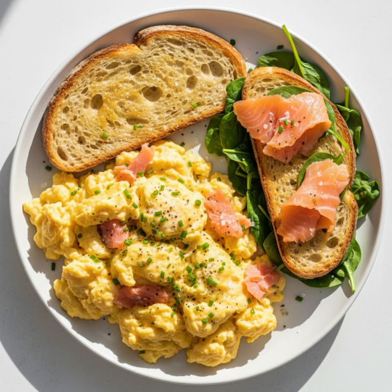Fluffy Scrambled Eggs with Sourdough Toast