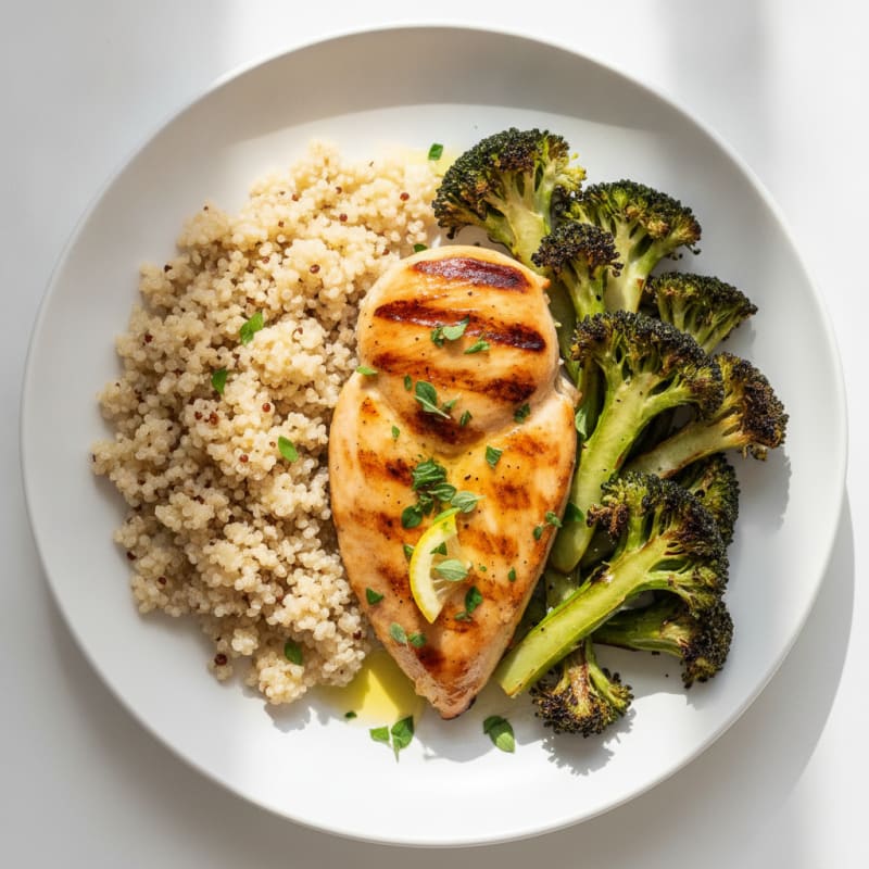 Grilled Chicken Breast with Quinoa and Roasted Broccoli