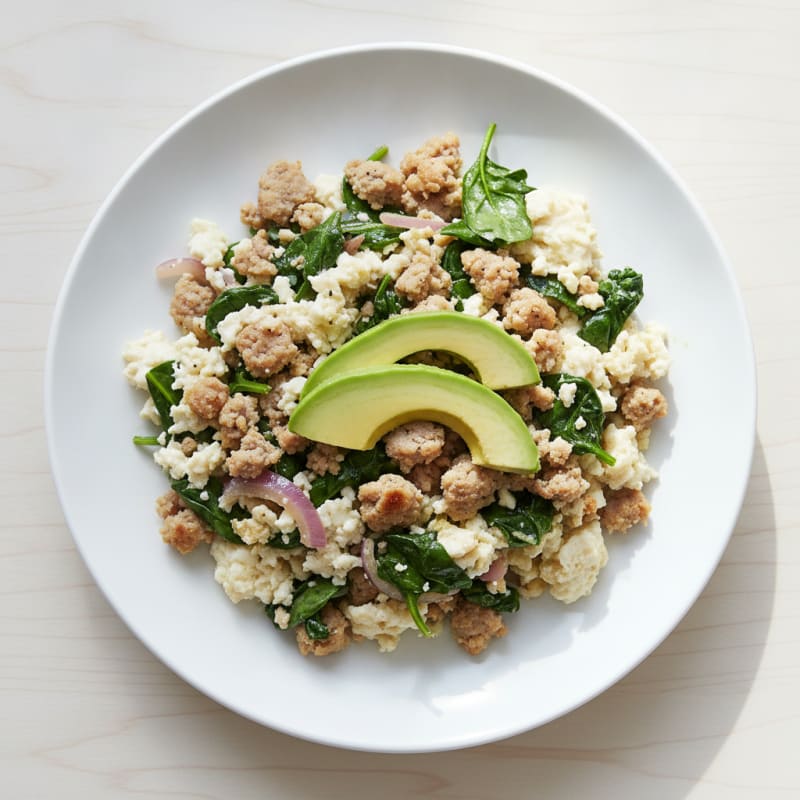 Egg White and Turkey Sausage Scramble with Spinach