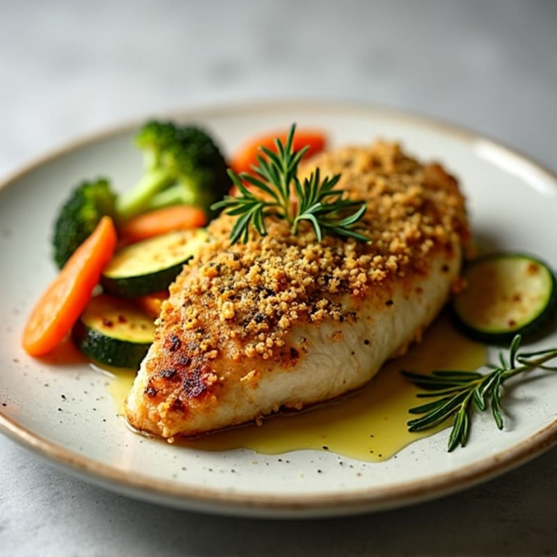 Herb-Crusted Pan Seared Chicken with Roasted Vegetables