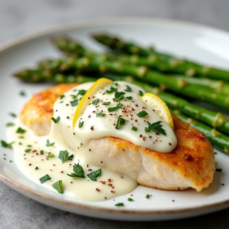 Creamy Lemon Herb Chicken with Roasted Asparagus