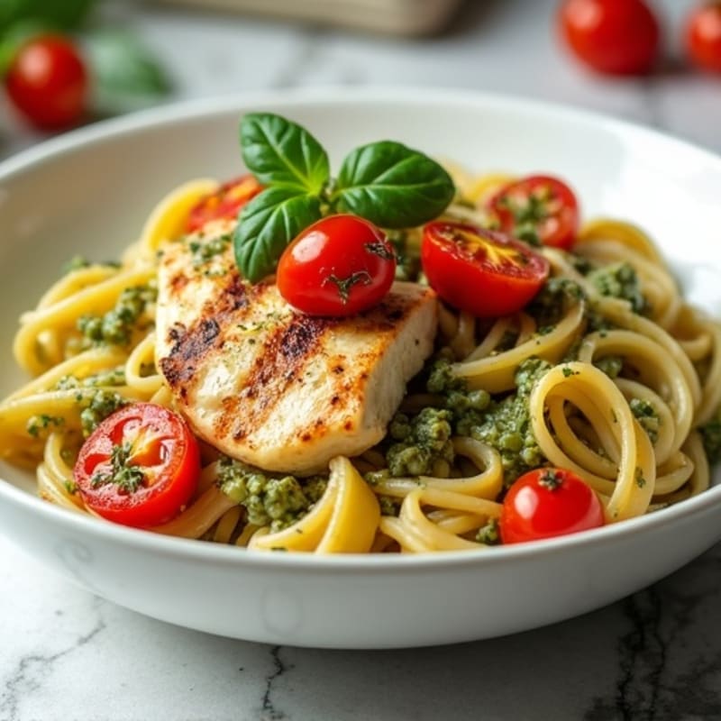 Creamy Chicken Pesto Pasta with Blistered Tomatoes
