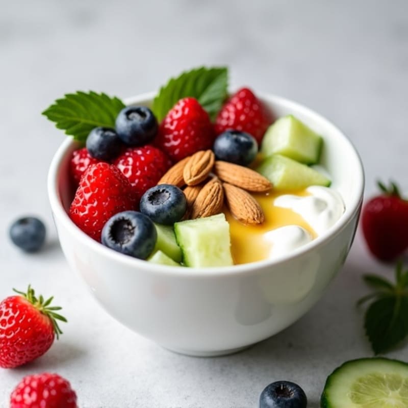 Creamy Greek Yogurt Protein Bowl with Cucumber and Mixed Berries