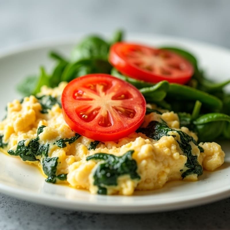 Egg White and Turkey Spinach Scramble with Fresh Tomatoes