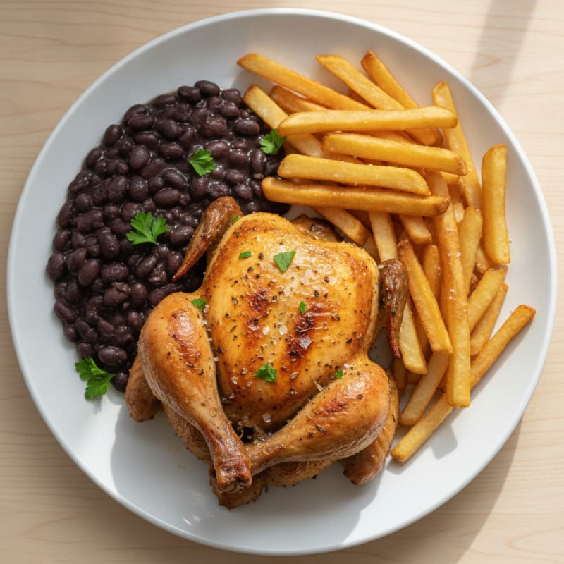 Roasted Chicken with Black Beans and Fries