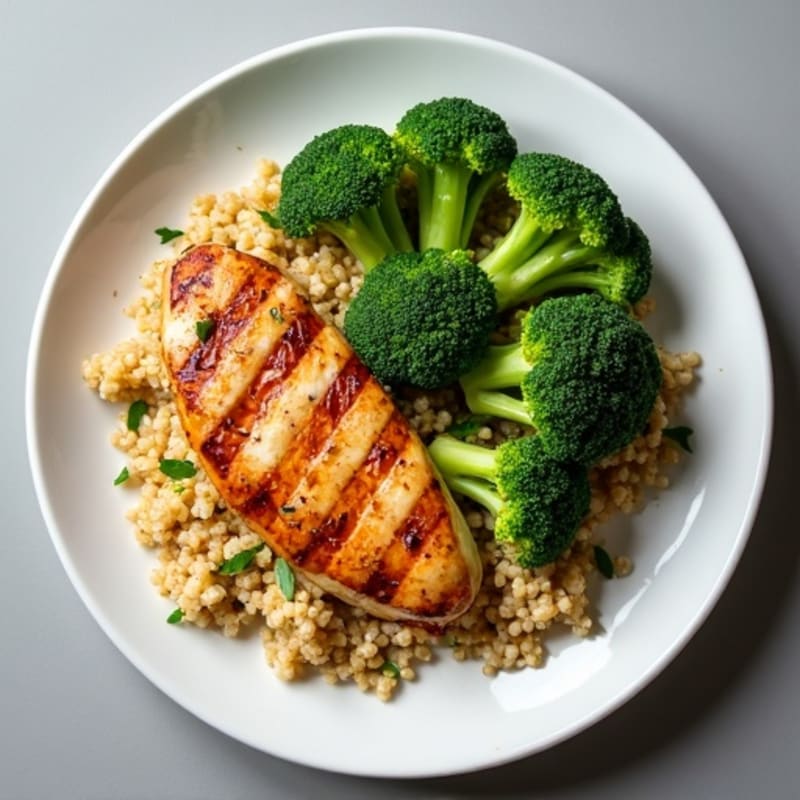 Grilled Chicken Breast with Quinoa and Steamed Broccoli