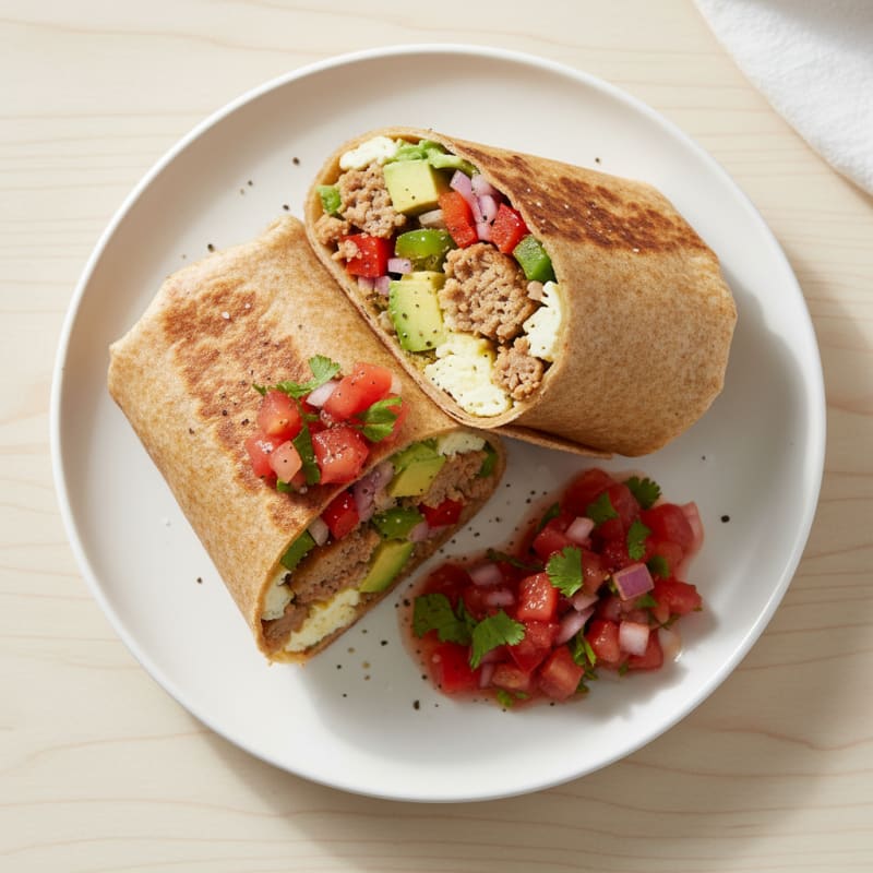 Hearty Sausage Breakfast Burrito with Salsa