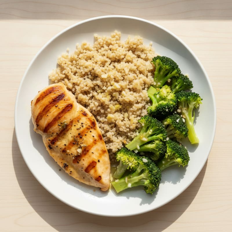 Grilled Chicken Breast with Quinoa and Steamed Broccoli