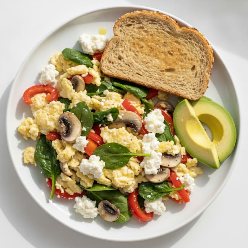 Egg White Veggie Scramble with Cottage Cheese