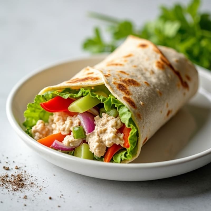 Crunchy Tuna Salad Wrapped in High Protein Carb Savvy Wrap