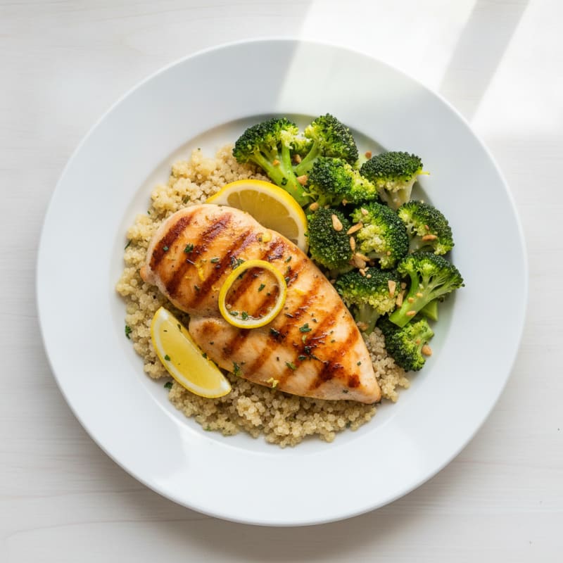 Grilled Chicken Breast with Quinoa and Steamed Broccoli