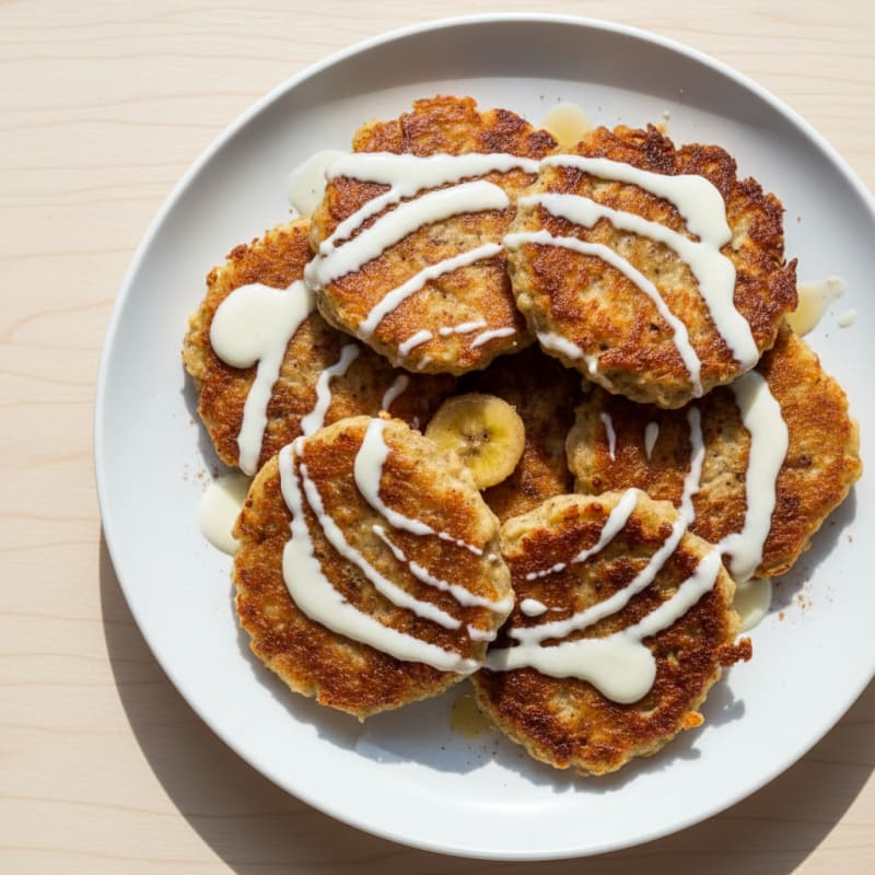 Caramelized Banana Fritters with Creamy Vanilla Glaze