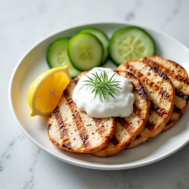 Grilled Turkey Breast Slices with Greek Yogurt Dip