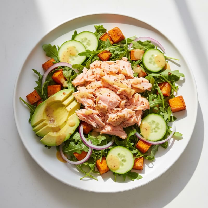 Salmon Salad with Crunchy Cucumber and Avocado
