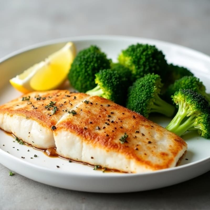 Seared Tilapia with Steamed Broccoli and Lemon