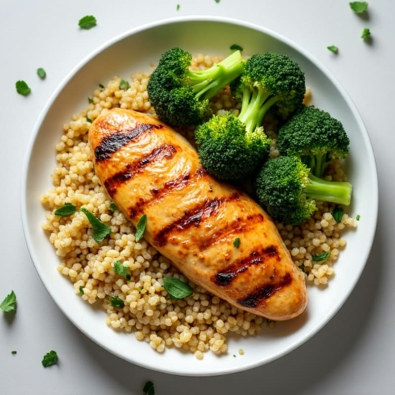 Grilled Chicken Breast with Quinoa and Steamed Broccoli