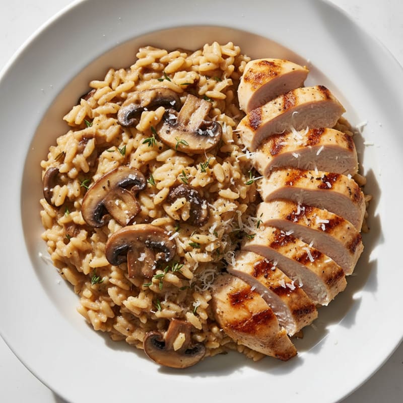 Creamy Mushroom Risotto with Parmesan and Grilled Chicken
