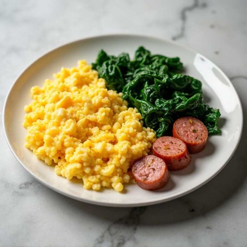 Scrambled Egg Whites with Turkey Sausage and Sautéed Spinach