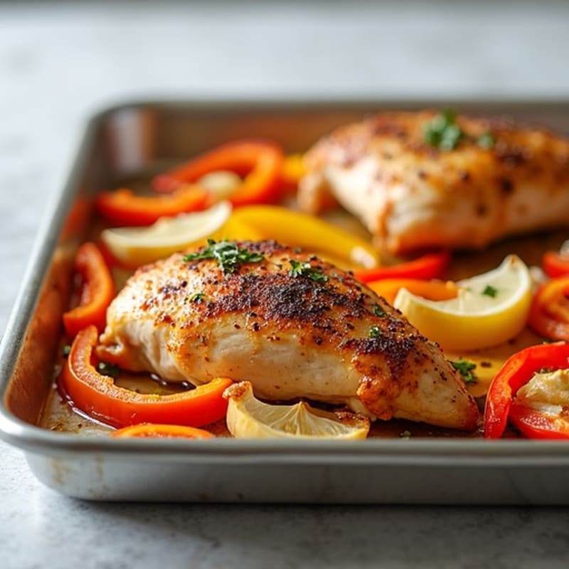 Sheet Pan Roasted Chicken with Bell Peppers and Onions