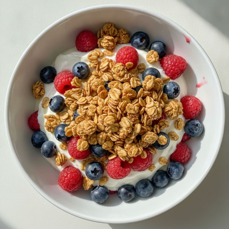 Greek Yogurt Parfait with Mixed Berries and Protein Granola