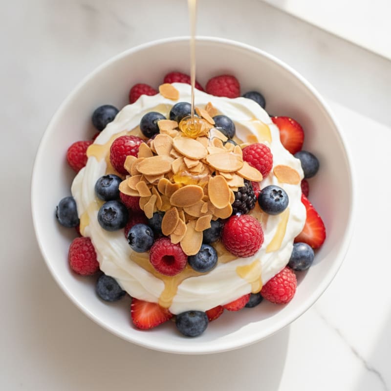 Creamy Greek Yogurt Parfait with Mixed Berries and Almonds