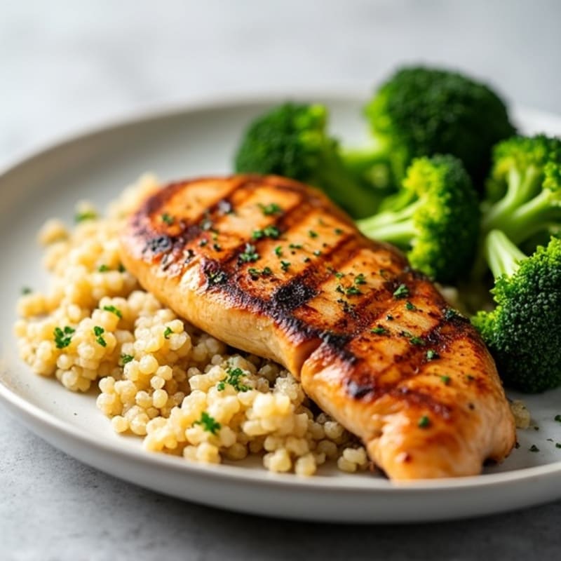 Grilled Chicken Breast with Roasted Broccoli and Quinoa