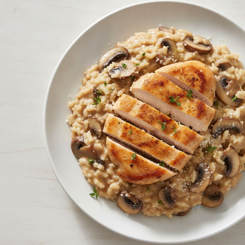 Creamy Parmesan Mushroom Risotto with Seared Chicken