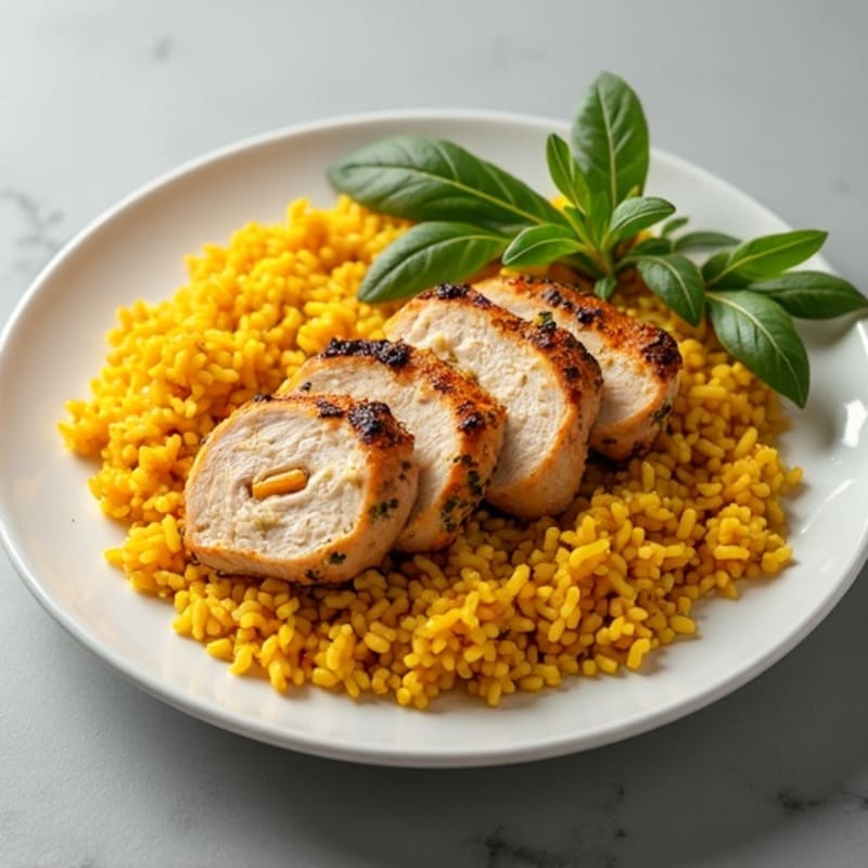 Herb-Roasted Chicken with Fluffy Turmeric Rice