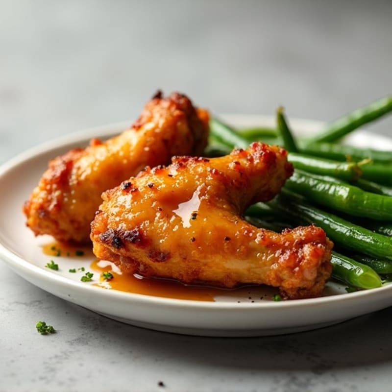 Crispy Baked Honey Garlic Chicken Wings with Roasted Green Beans