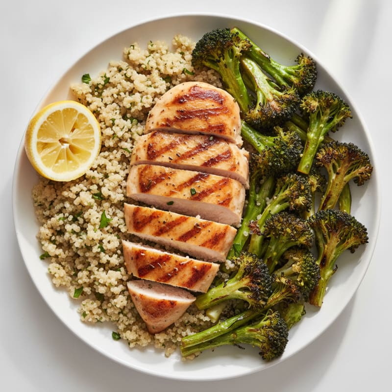 Grilled Chicken Breast with Quinoa and Roasted Broccoli
