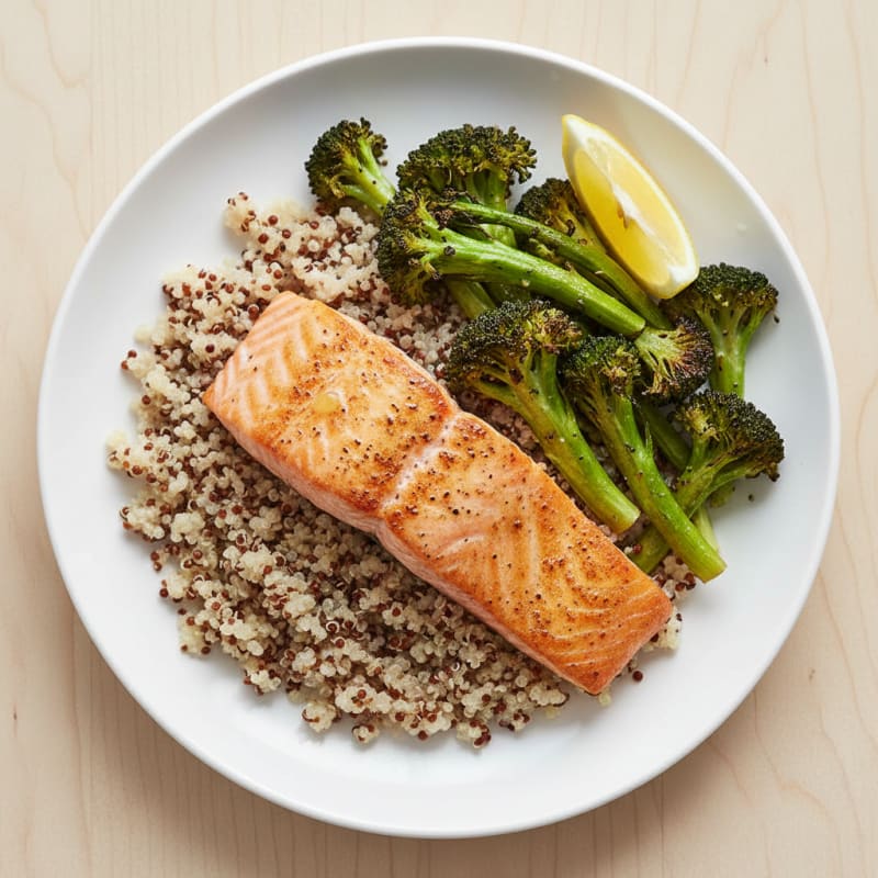Seared Salmon with Roasted Broccoli and Quinoa