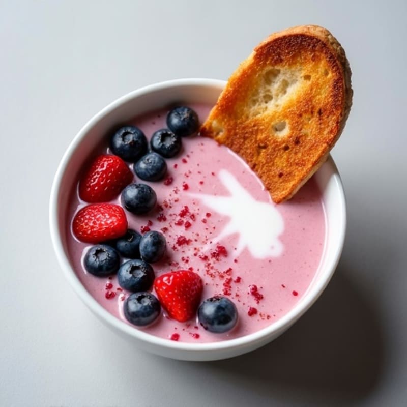 Strawberry Protein Smoothie Bowl with Blueberries and Flourless Bread