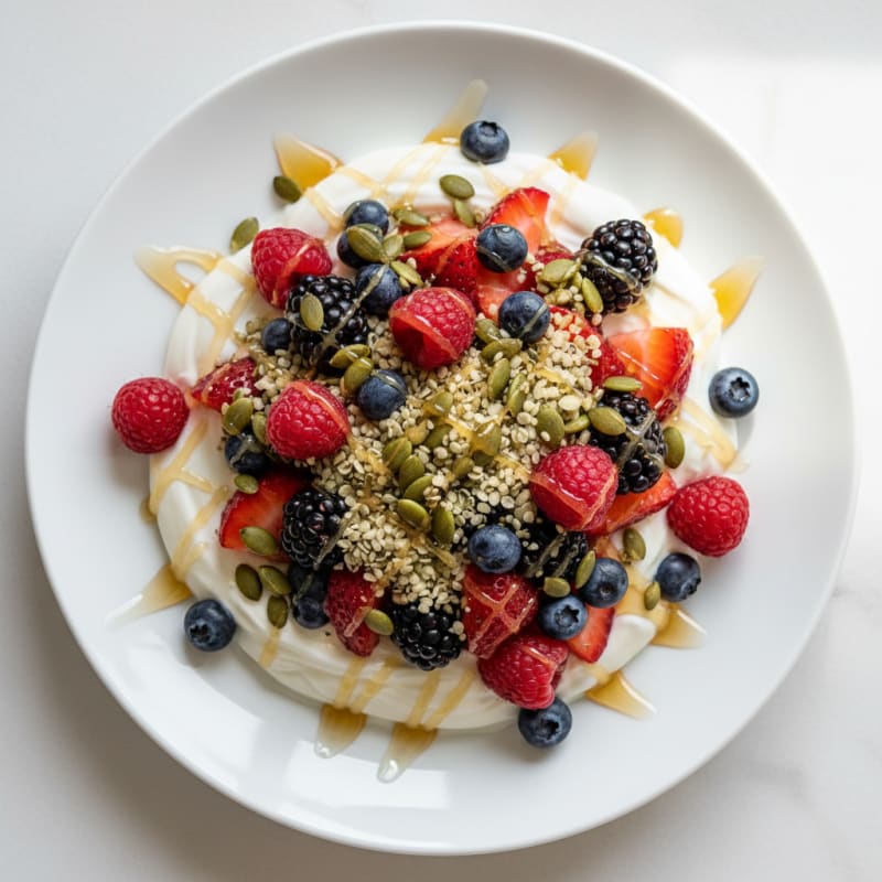 Greek Yogurt Bowl with Mixed Berries and Pumpkin Seeds