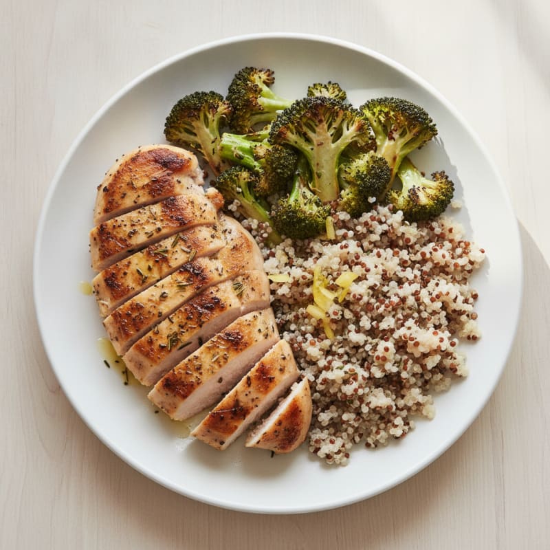 Grilled Chicken Breast with Quinoa and Roasted Broccoli