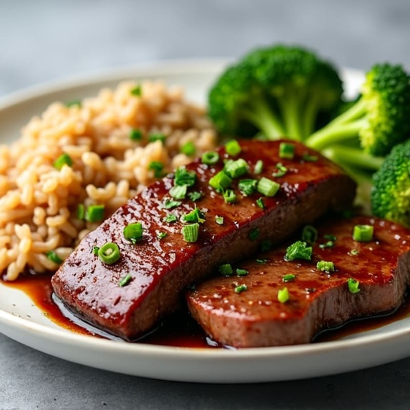 Seared Garlic Ginger Beef with Tender Broccoli and Brown Rice