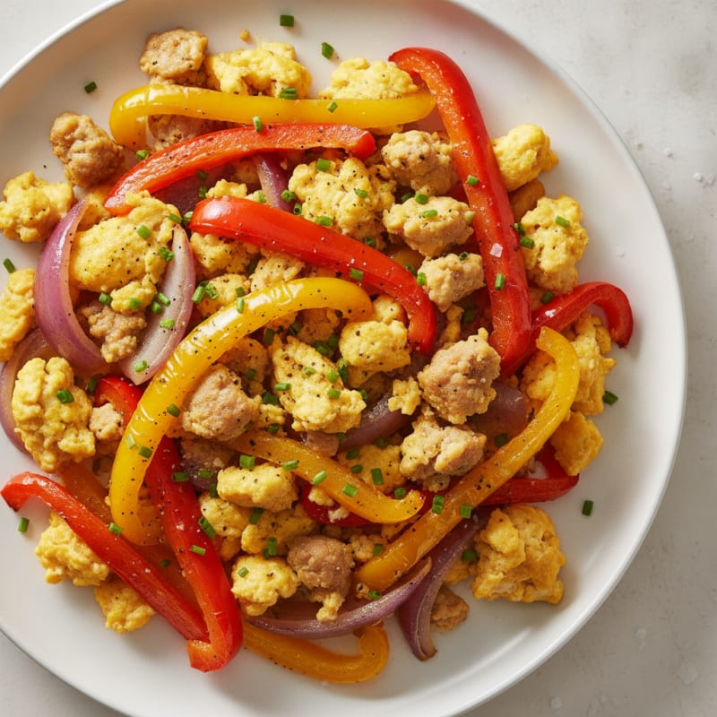 Hearty Scrambled Eggs with Roasted Vegetables