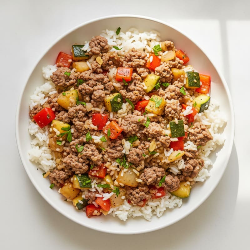 Ground Beef and Vegetable Rice Skillet
