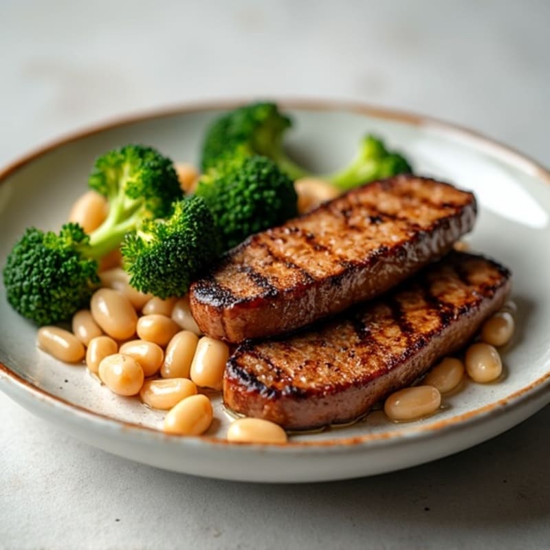 Seared Beef Strips with Roasted Broccoli and White Beans