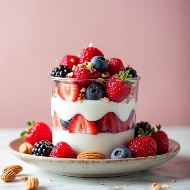 Creamy Greek Yogurt Parfait with Mixed Berries and Almonds