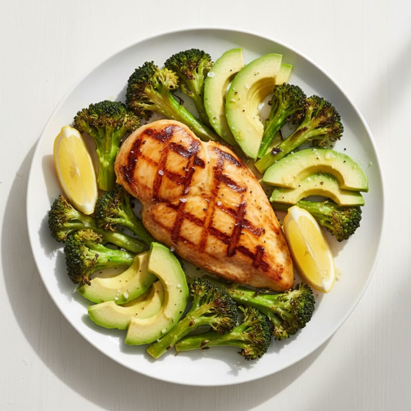 Grilled Chicken Breast with Roasted Broccoli and Avocado